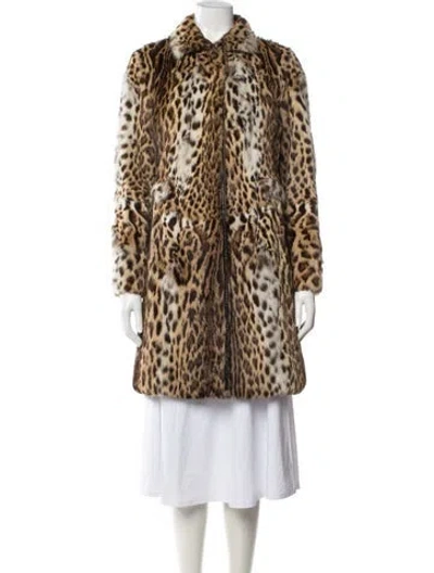 Pre-owned J Mendel Lynx Animal Print Faux Fur Coat In Brown
