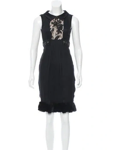 Pre-owned J Mendel Mink-trimmed Embellished Dress In Black