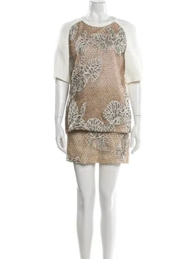 Pre-owned J Mendel Patterned Beaded Accents Skirt Set In Neutral
