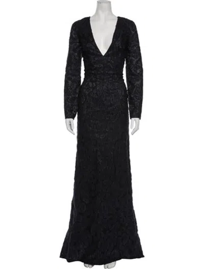 Pre-owned J Mendel Patterned Long Dress In Black/blue