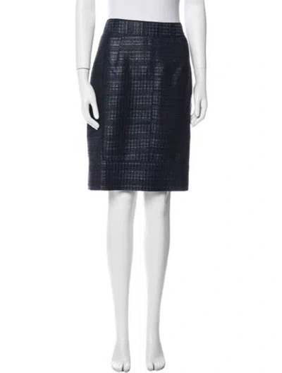 Pre-owned J Mendel Plaid Print Knee-length Skirt In Blue