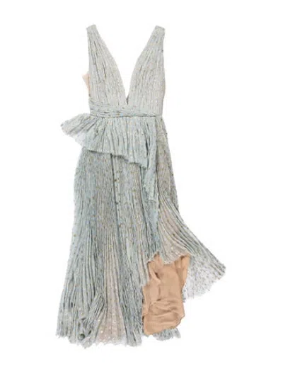 Pre-owned J Mendel Polka Dot Print Long Dress In Blue