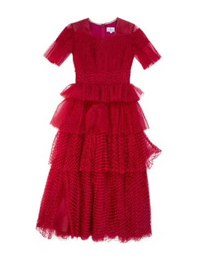 Pre-owned J Mendel Polka Dot Print Long Dress In Red