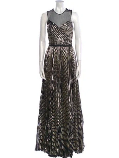 Pre-owned J Mendel Printed Long Dress In Black