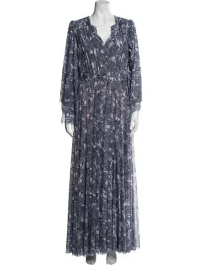 Pre-owned J Mendel Printed Long Dress In Blue