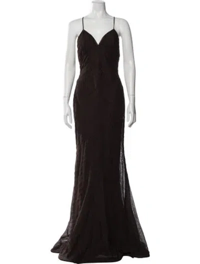 Pre-owned J Mendel Printed Long Dress In Brown