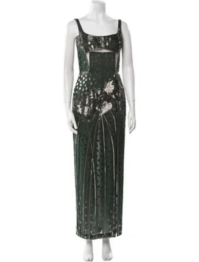 Pre-owned J Mendel Printed Long Dress In Green