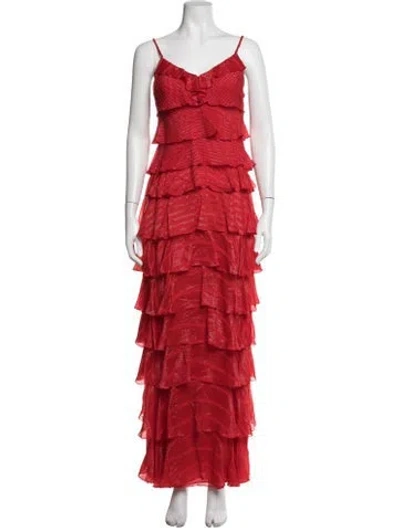 Pre-owned J Mendel Printed Long Dress In Red