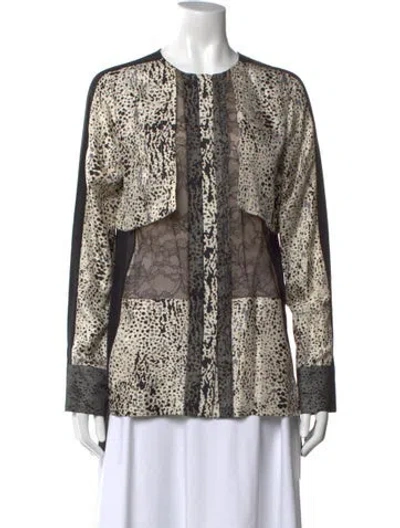 Pre-owned J Mendel Silk Animal Print Blouse In Black