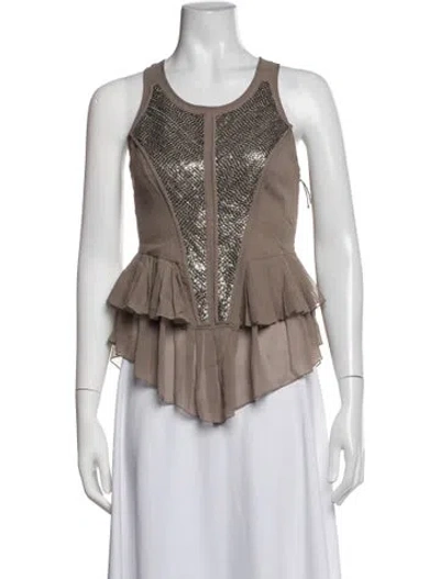 Pre-owned J Mendel Silk Crew Neck Top In Brown