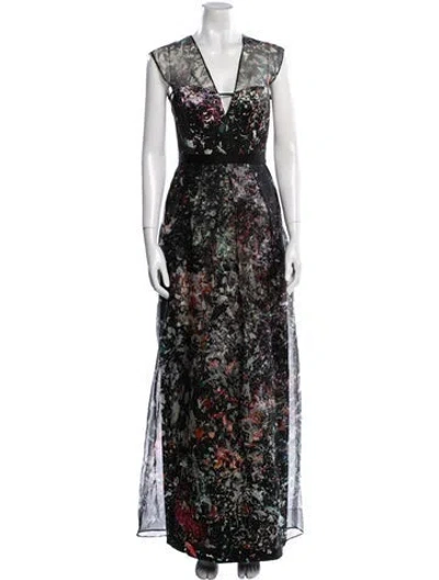 Pre-owned J Mendel Silk Long Dress In Black