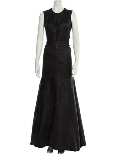 Pre-owned J Mendel Silk Long Dress In Black