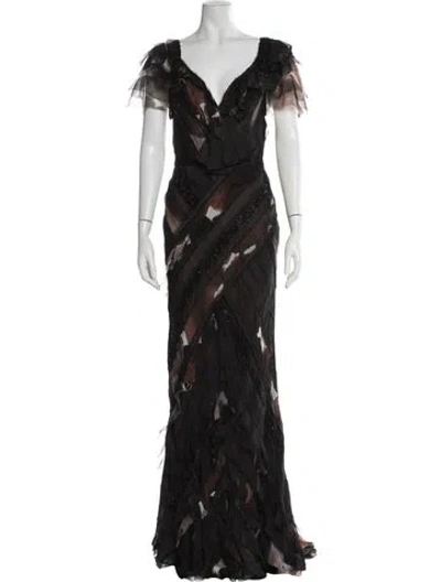 Pre-owned J Mendel Silk Long Dress In Black