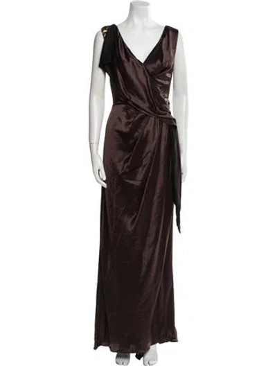Pre-owned J Mendel Silk Long Dress In Brown
