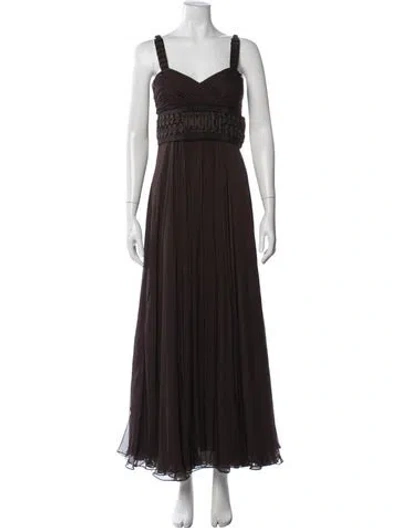 Pre-owned J Mendel Silk Long Dress In Brown