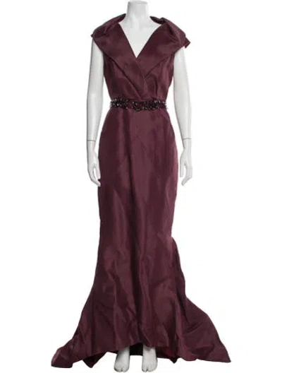 Pre-owned J Mendel Silk Long Dress In Burgundy