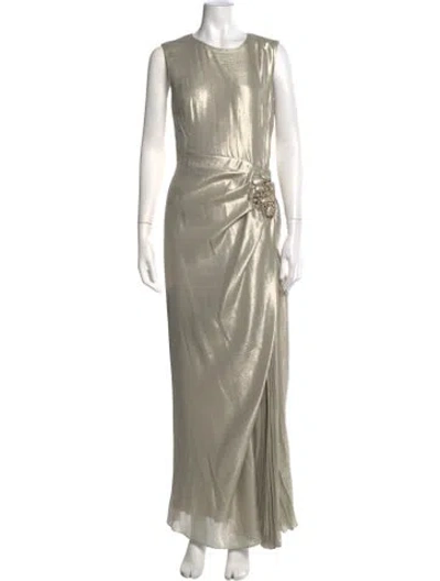 Pre-owned J Mendel Silk Long Dress In Gold/neutrals