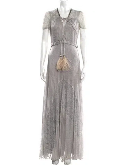 Pre-owned J Mendel Silk Long Dress In Gray