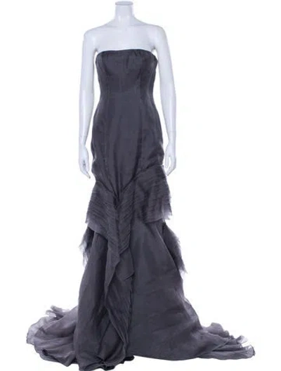 Pre-owned J Mendel Silk Long Dress In Gray