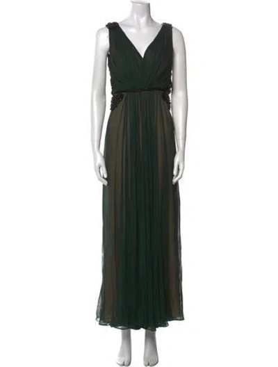 Pre-owned J Mendel Silk Long Dress In Green