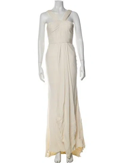 Pre-owned J Mendel Silk Long Dress In Neutral