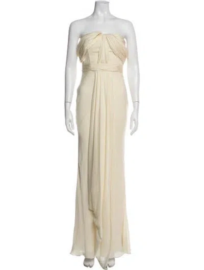 Pre-owned J Mendel Silk Long Dress In Neutrals