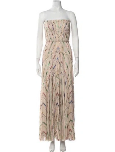 Pre-owned J Mendel Silk Long Dress In Neutrals