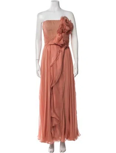 Pre-owned J Mendel Silk Long Dress In Orange