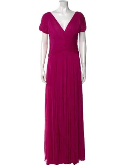 Pre-owned J Mendel Silk Long Dress In Pink