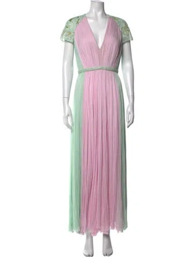 Pre-owned J Mendel Silk Long Dress In Pink