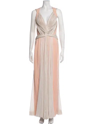 Pre-owned J Mendel Silk Long Dress In Pink