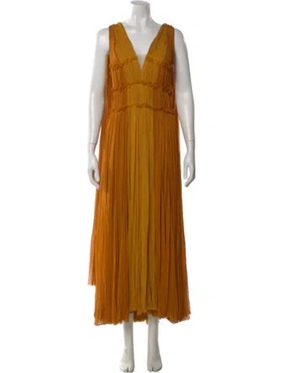 Pre-owned J Mendel Silk Long Dress In Yellow