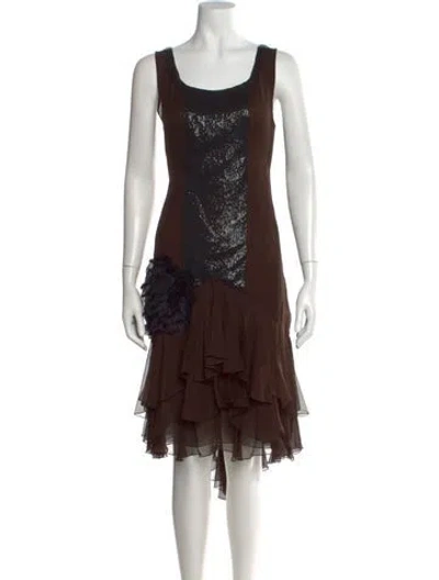 Pre-owned J Mendel Silk Midi Length Dress In Brown