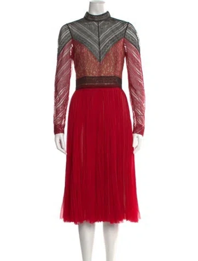Pre-owned J Mendel Silk Midi Length Dress In Red