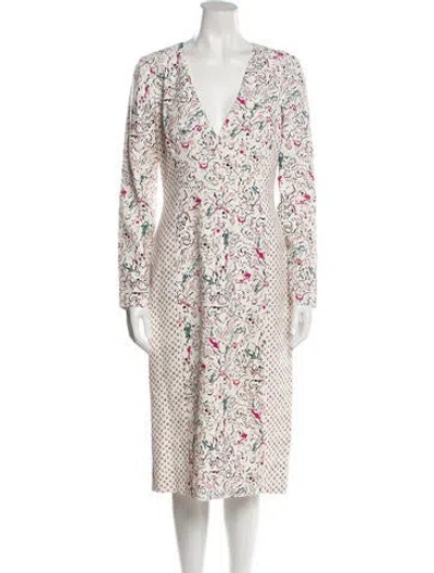 Pre-owned J Mendel Silk Midi Length Dress In White