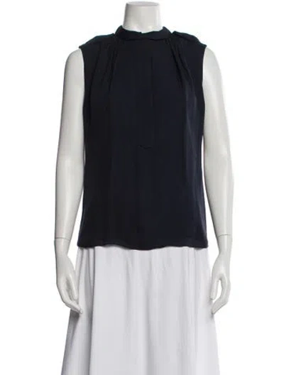 Pre-owned J Mendel Silk Mock Neck Blouse In Blue