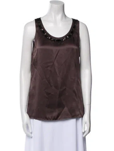 Pre-owned J Mendel Silk Scoop Neck Top In Brown
