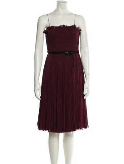 Pre-owned J Mendel Square Neckline Knee-length Dress In Burgundy