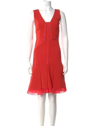 Pre-owned J Mendel Square Neckline Knee-length Dress In Orange