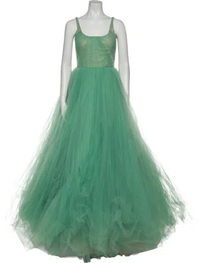 Pre-owned J Mendel Square Neckline Long Dress In Green