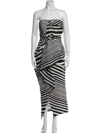 Pre-owned J Mendel Striped Long Dress In White