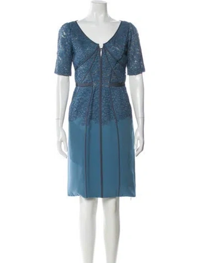 Pre-owned J Mendel V-neck Knee-length Dress In Blue
