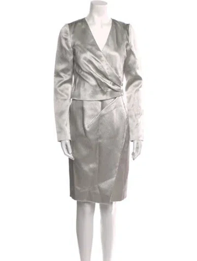 Pre-owned J Mendel V-neck Knee-length Dress In Gray