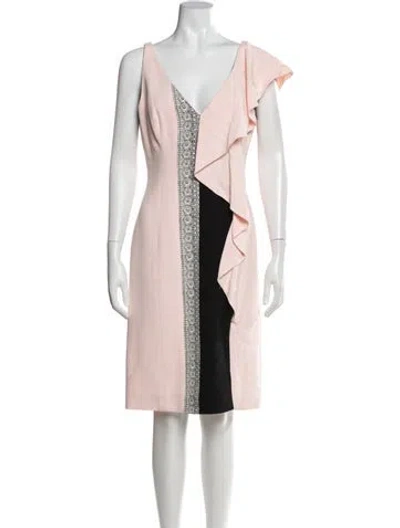 Pre-owned J Mendel V-neck Knee-length Dress In Neutral