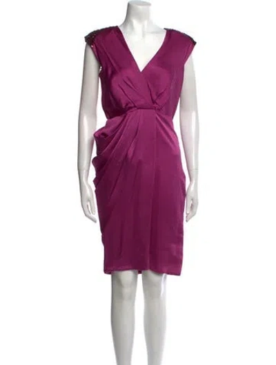 Pre-owned J Mendel V-neck Knee-length Dress In Purple