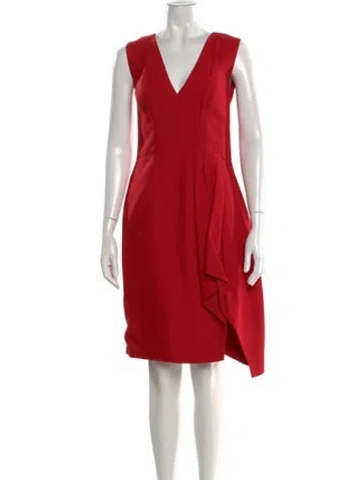 Pre-owned J Mendel V-neck Knee-length Dress In Red