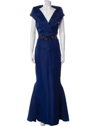 Pre-owned J Mendel V-neck Long Dress In Blue