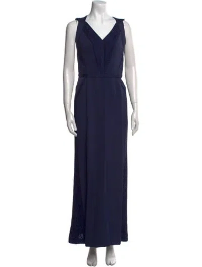 Pre-owned J Mendel V-neck Long Dress In Blue