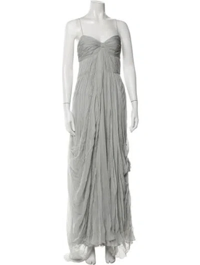Pre-owned J Mendel V-neck Long Dress In Gray