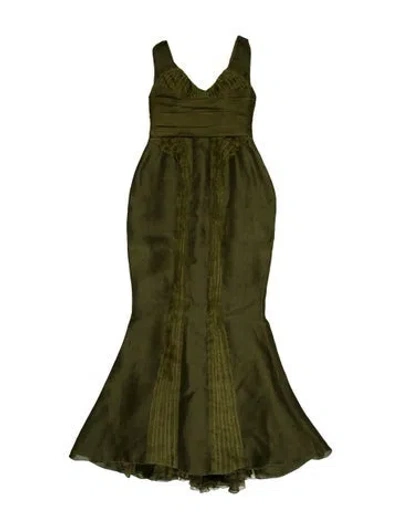Pre-owned J Mendel V-neck Long Dress In Green